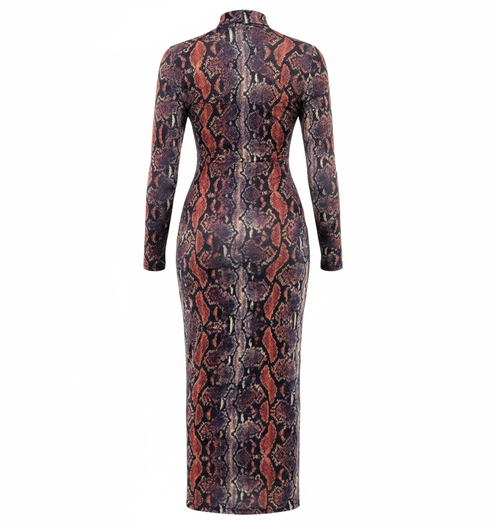 Vestido largo animal print con silueta que estiliza sin esfuerzo