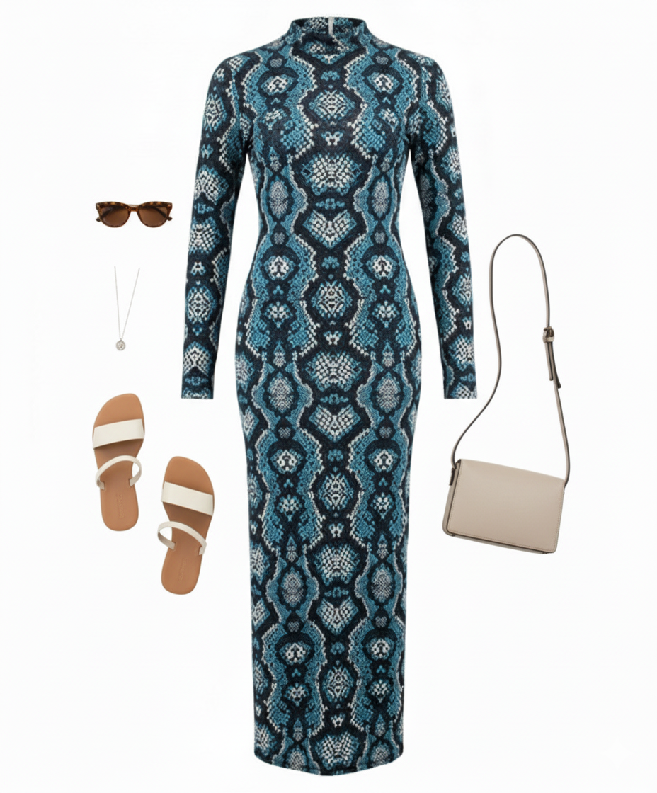 Vestido largo Chanel con estampado artístico que estiliza con presencia