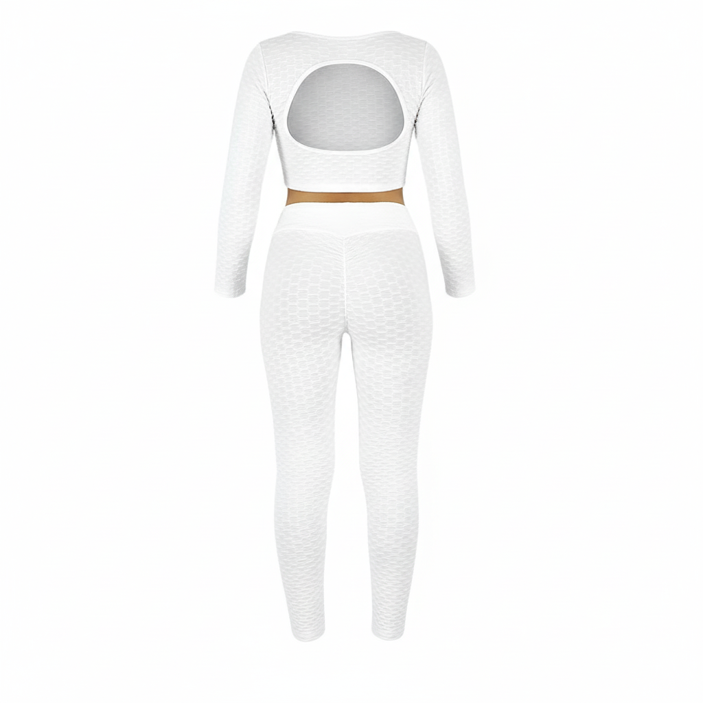 Conjunto deportivo acanalado con espalda descubierta que moldea con estilo