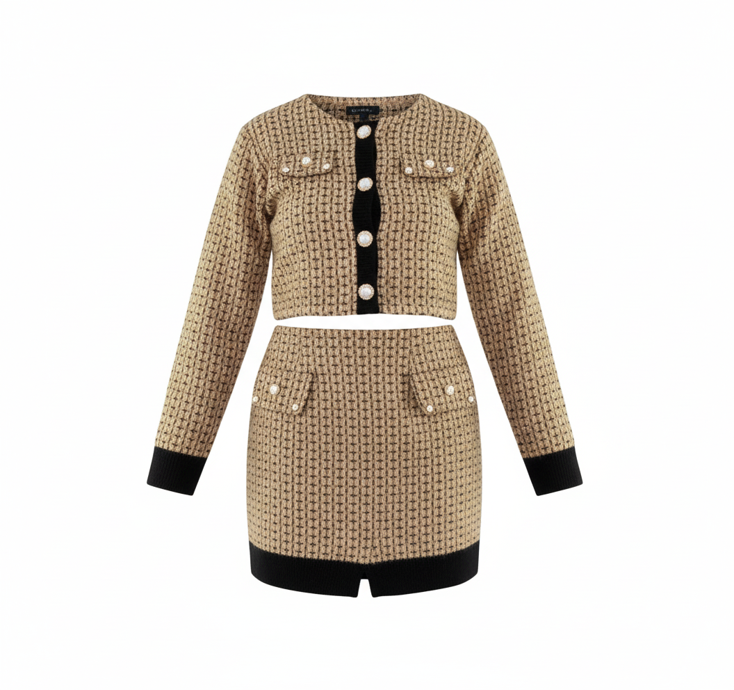 Conjunto con saco y falda corta que proyecta elegancia con orden visual