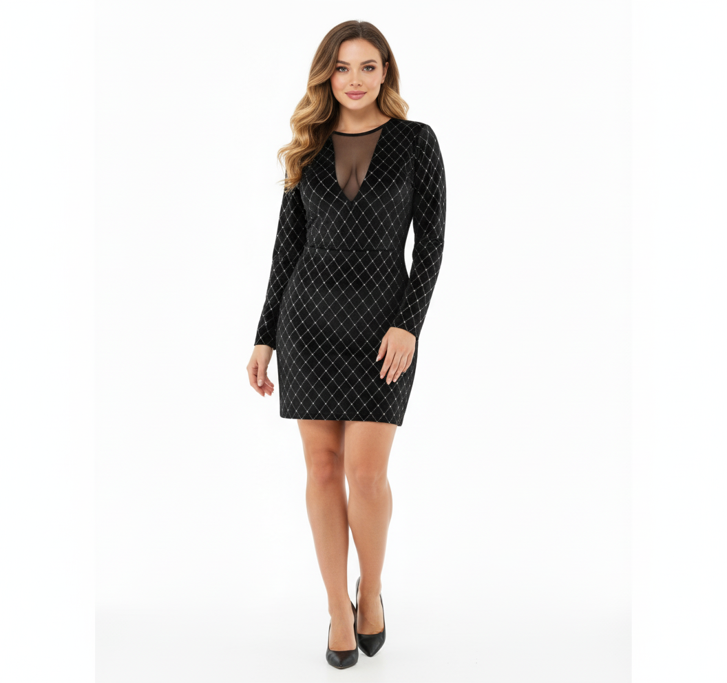 Vestido corto con transparencias y brillo que potencia tu sensualidad