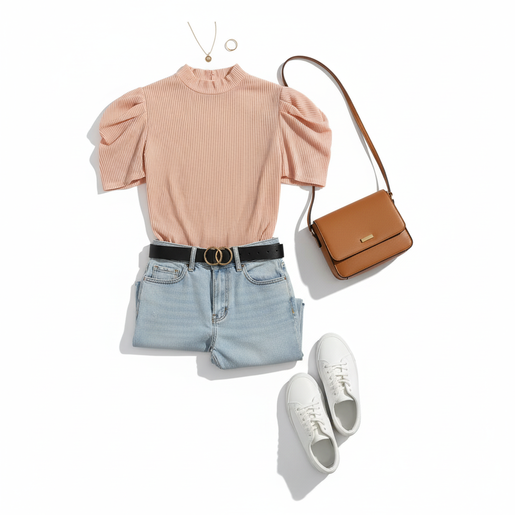 Blusa manga corta tipo farol que combina delicadeza y estructura