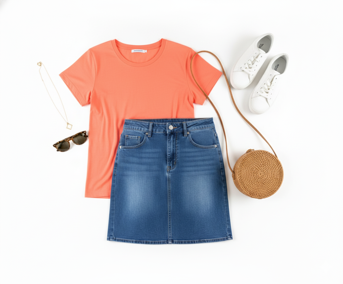 Falda de mezclilla al muslo que equilibra tu figura con frescura estructurada