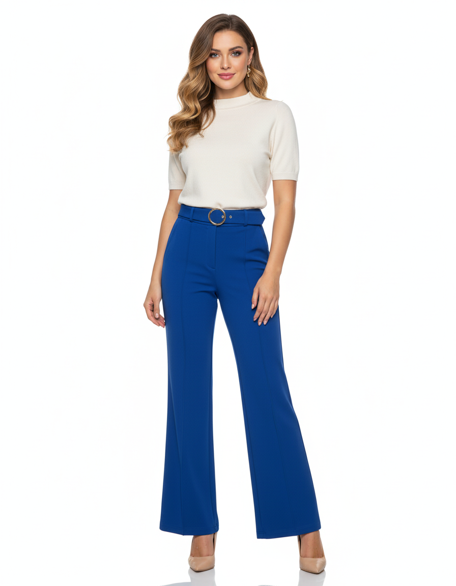 Pantalón acampanado con cinturón que estiliza y realza tu presencia