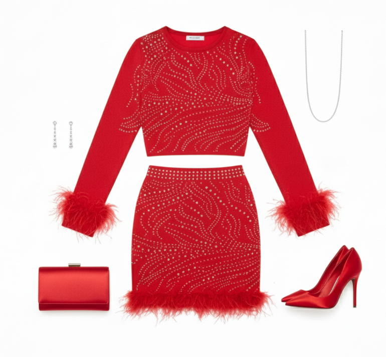 Conjunto falda y blusa con cristales que resalta tu brillo personal