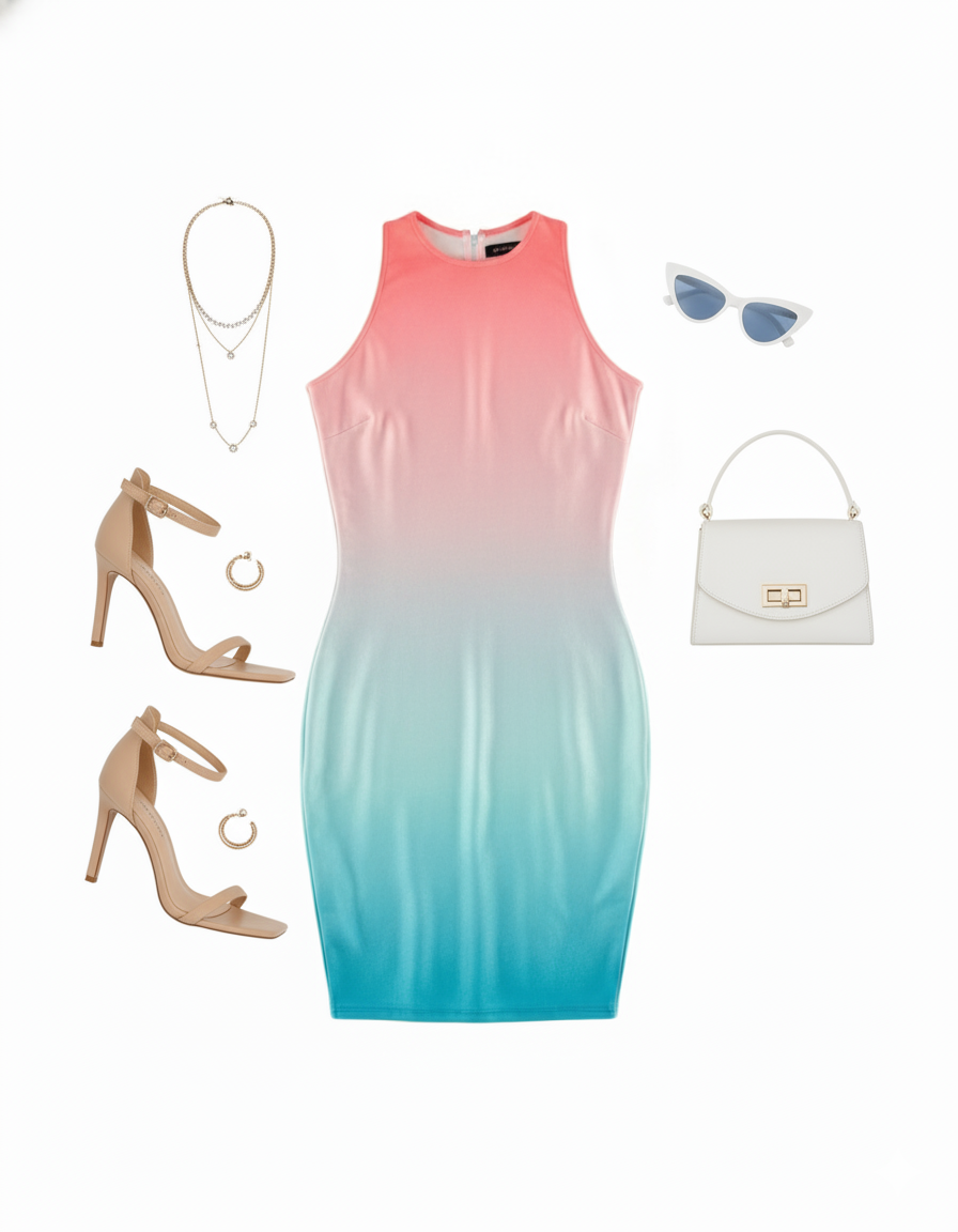 Vestido corto con efecto degradado que estiliza visualmente
