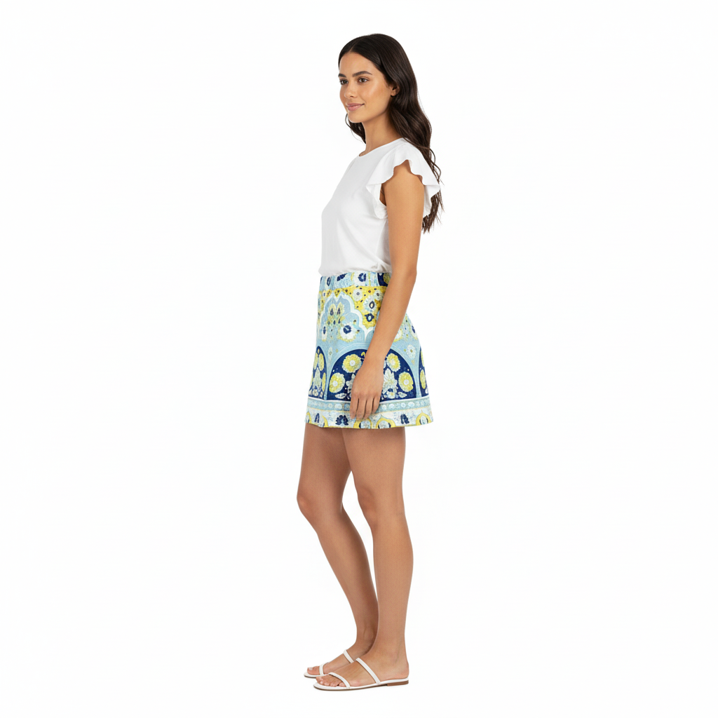 Minifalda estampada que ilumina tu look con frescura y armonía