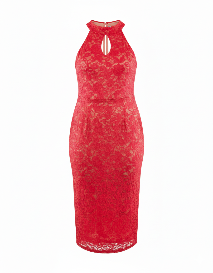 Vestido largo de encaje con escote halter que realza tu sensualidad elegante