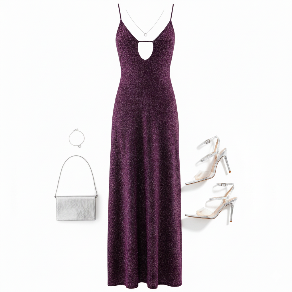 Vestido largo de tirantes con caída fluida y brillo discreto