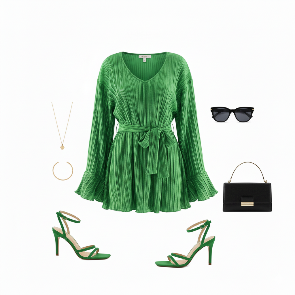 Vestido corto con caída fluida y cinturón que resalta tu silueta