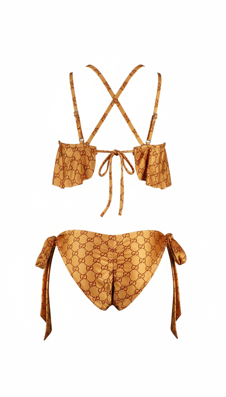 Bikini de dos piezas con top corrido y tiras cruzadas que abraza tus curvas con actitud y estilo