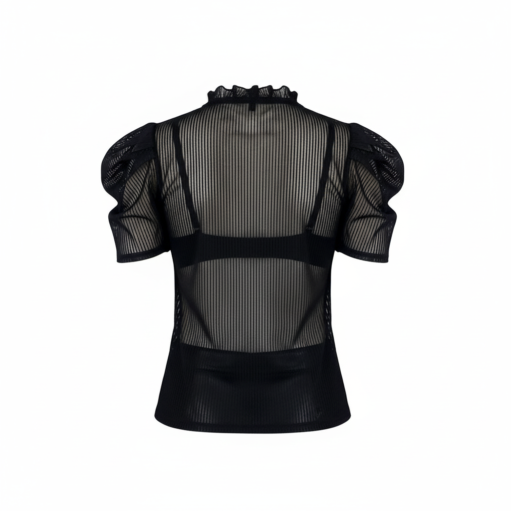 Blusa manga corta tipo farol que combina delicadeza y estructura