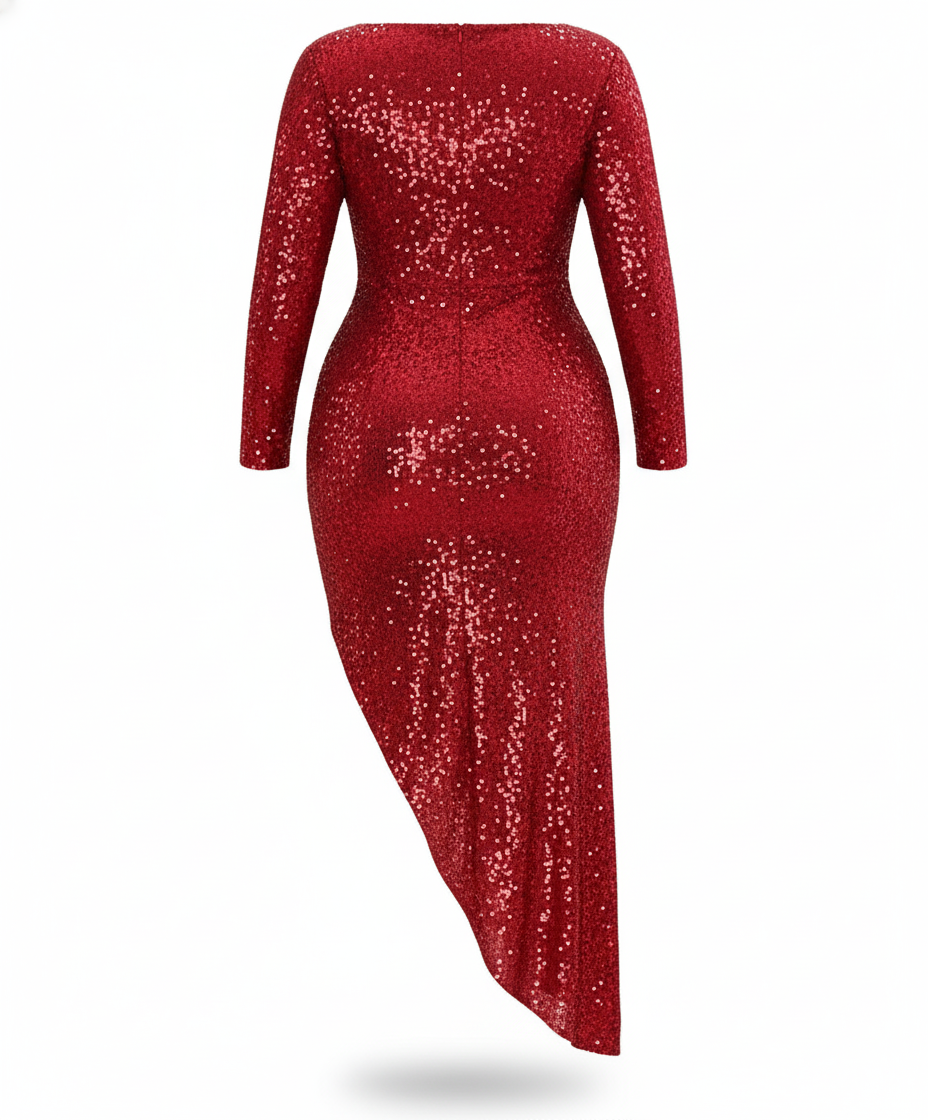 Vestido largo de lentejuelas con escote que celebra tus curvas con glamour