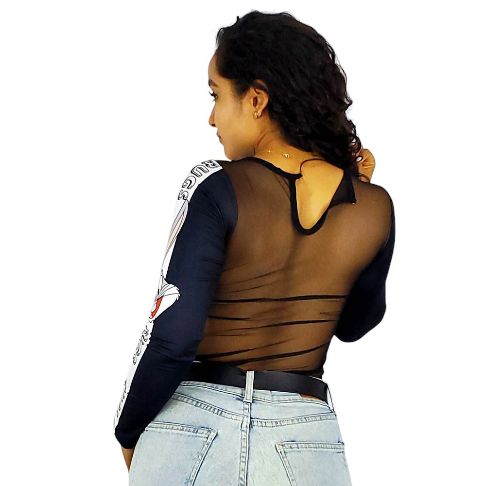Pantyblusa transparente con brillo y estampado urbano que enciende tu estilo