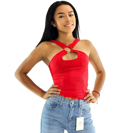 Blusa sin mangas con escote cruzado que destaca tu silueta