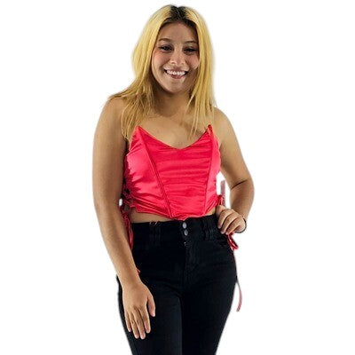 Blusa corset satinado con jaretas que enmarca tu figura