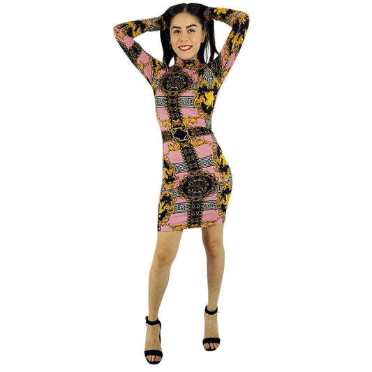 Minivestido buchón de lycra spandex con cuello tortuga y manga larga
