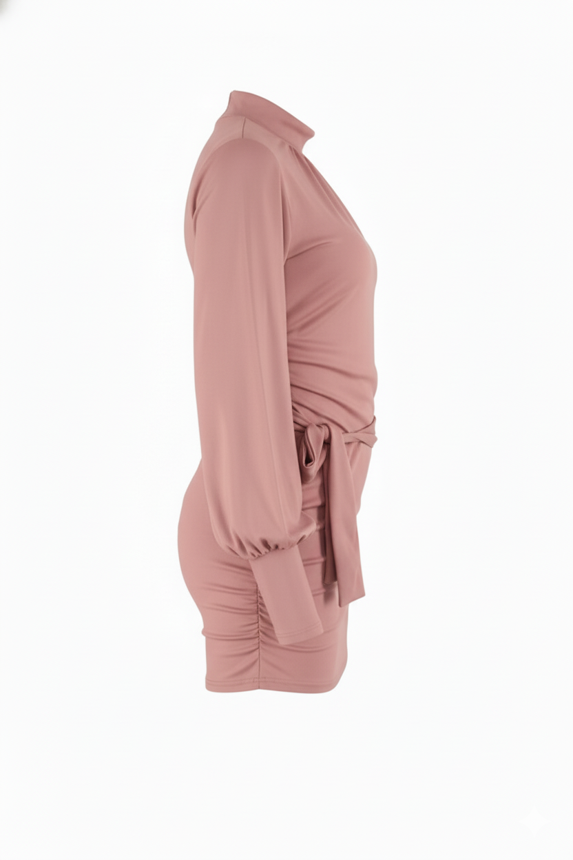Minivestido manga bombacha que acentúa tu cintura con elegancia casual