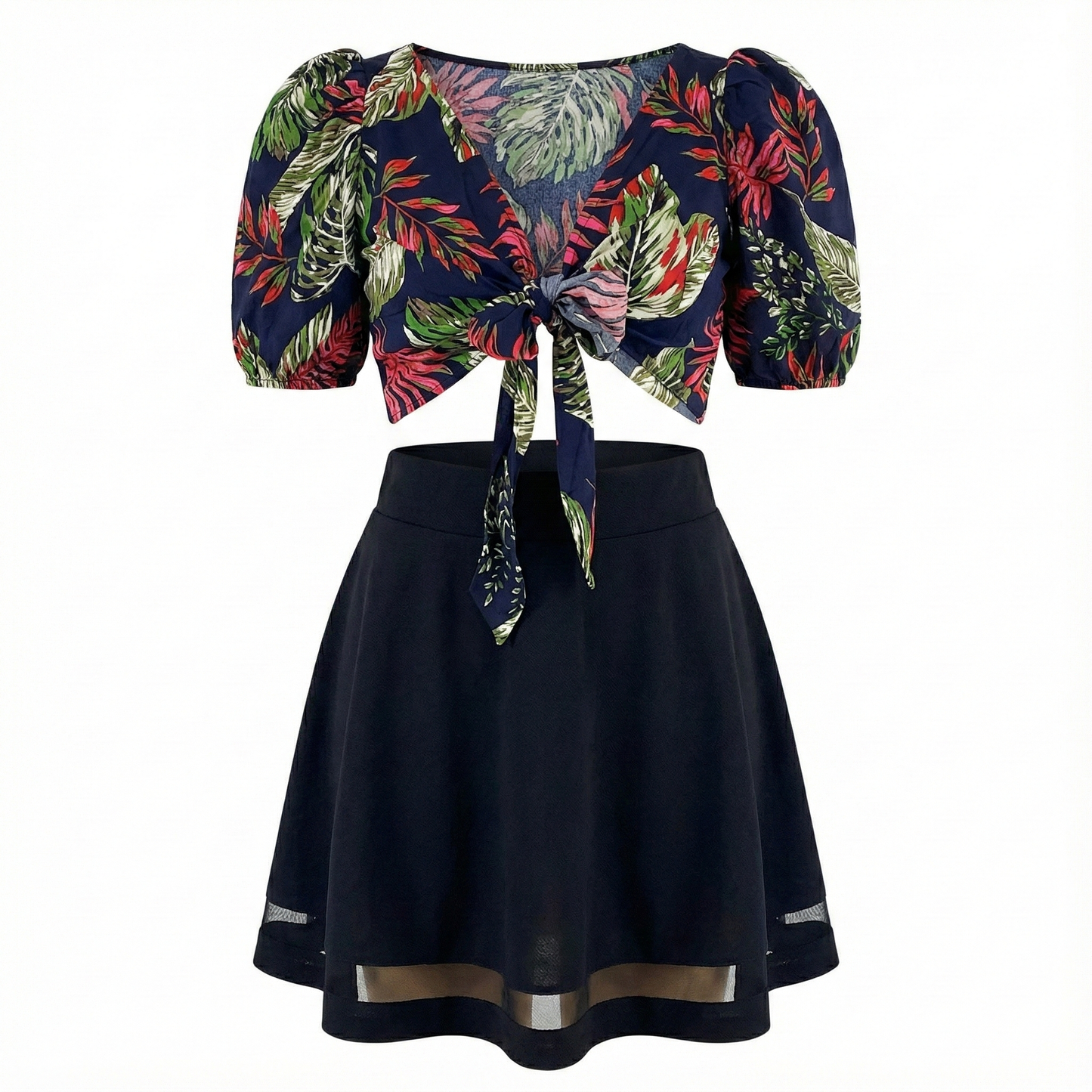 Conjunto de falda y blusa que equilibra frescura y silueta