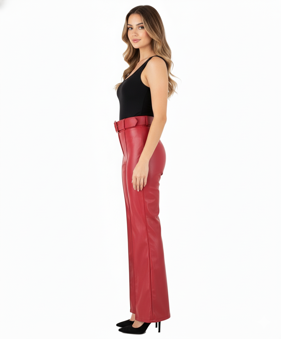 Pantalón acampanado con efecto vinilado que alarga tu silueta con estilo audaz