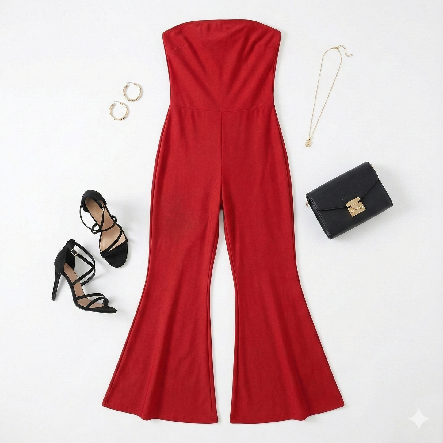 Jumpsuit palazzo strapless con caída acampanada que alarga tu silueta