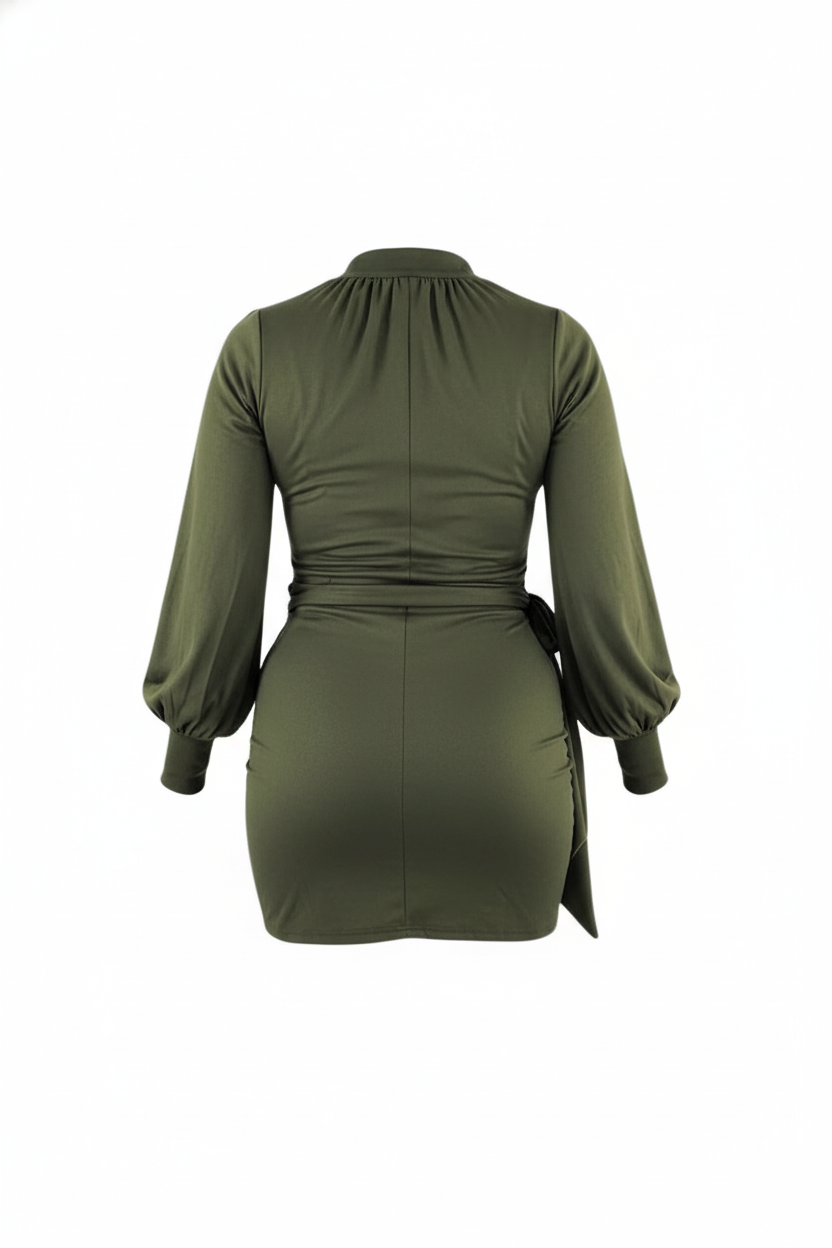 Minivestido manga bombacha que acentúa tu cintura con elegancia casual