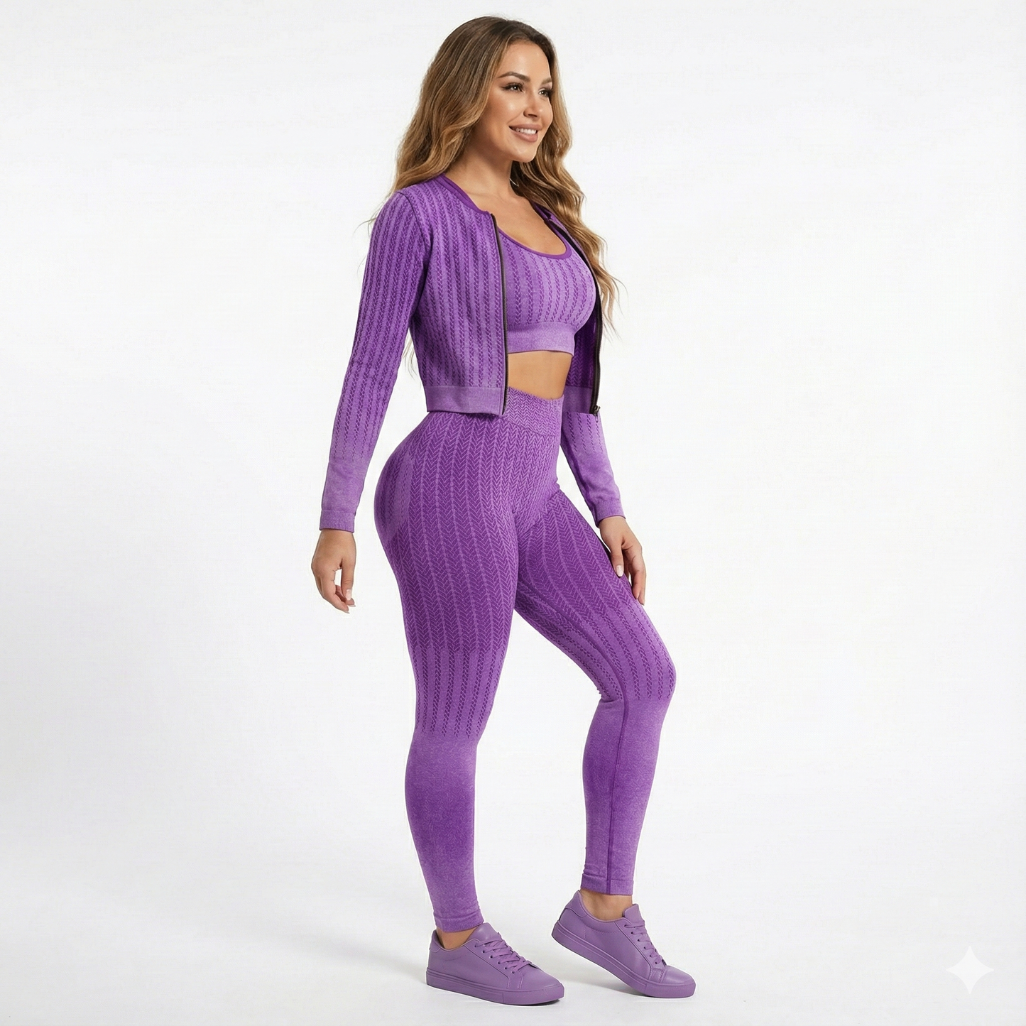 Conjunto deportivo largo con franjas de soporte que esculpe y estiliza tu figura