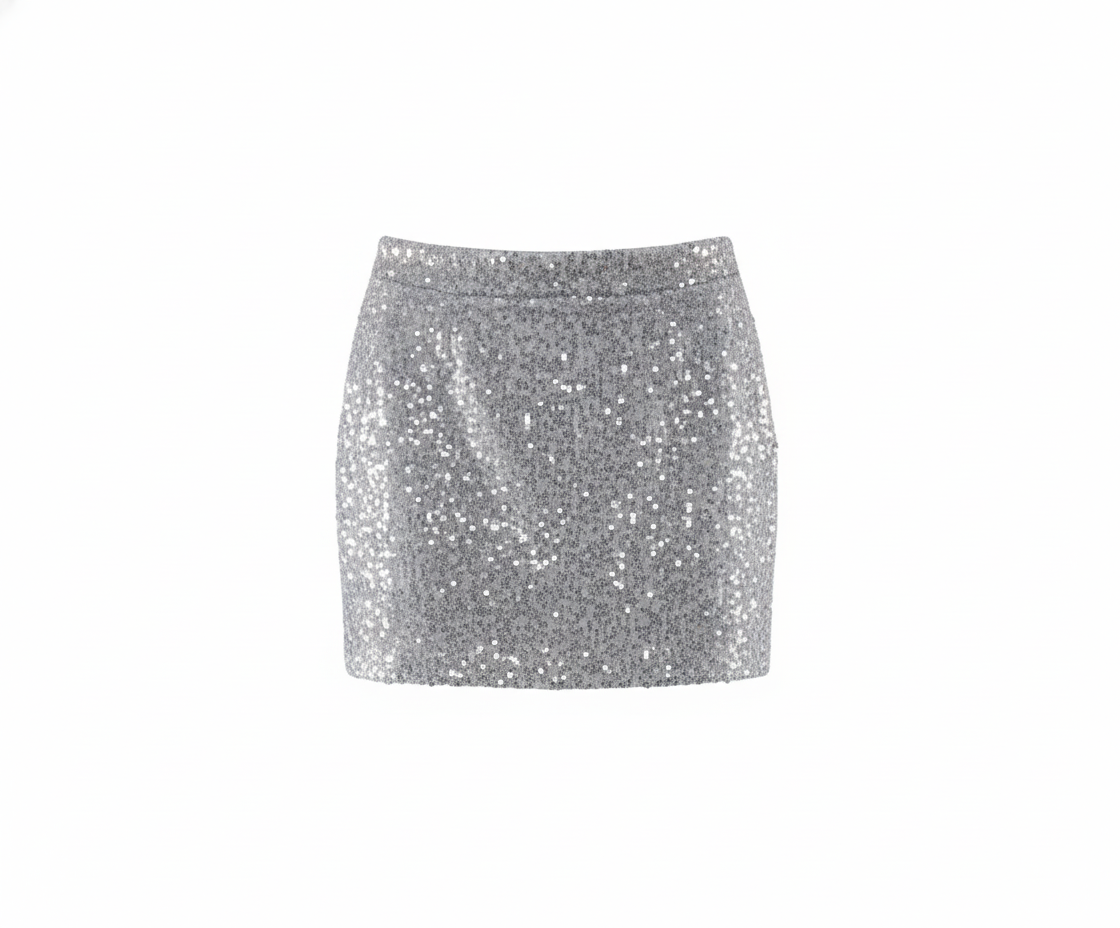 Minifalda ajustada de lentejuelas que atrae todas las miradas con su brillo