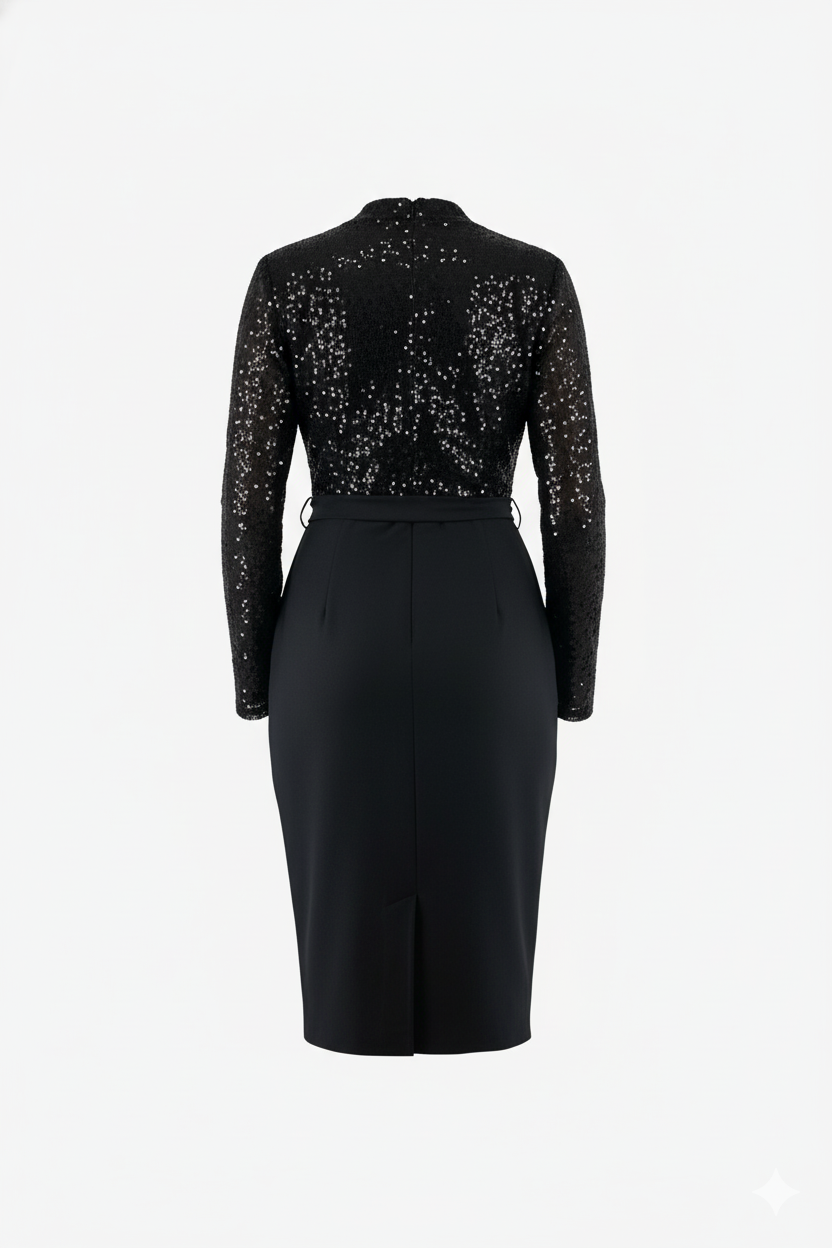 Vestido 3/4 con brillo que enmarca tu cintura y deslumbra al instante