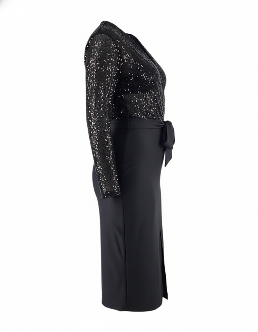 Vestido 3/4 con brillo que enmarca tu cintura y deslumbra al instante
