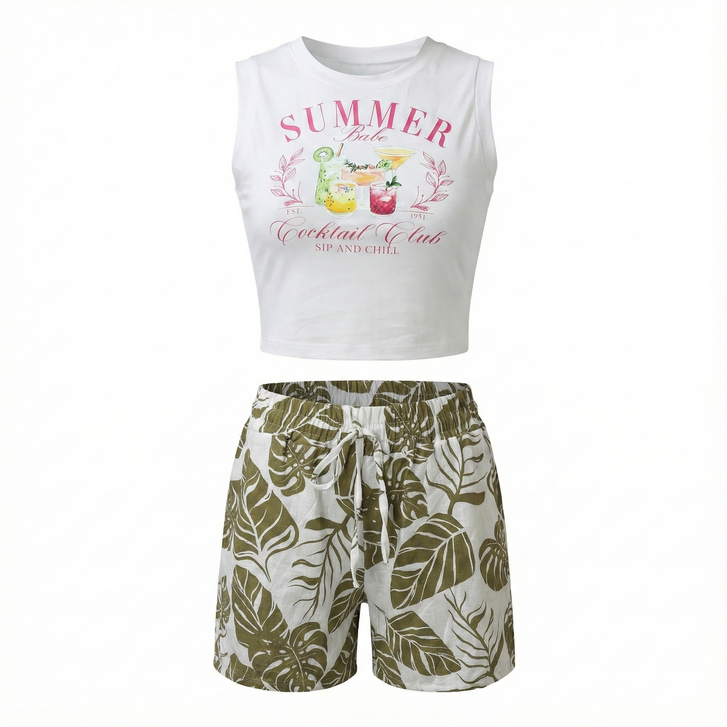 Conjunto fresco de blusa sin mangas y short estampado