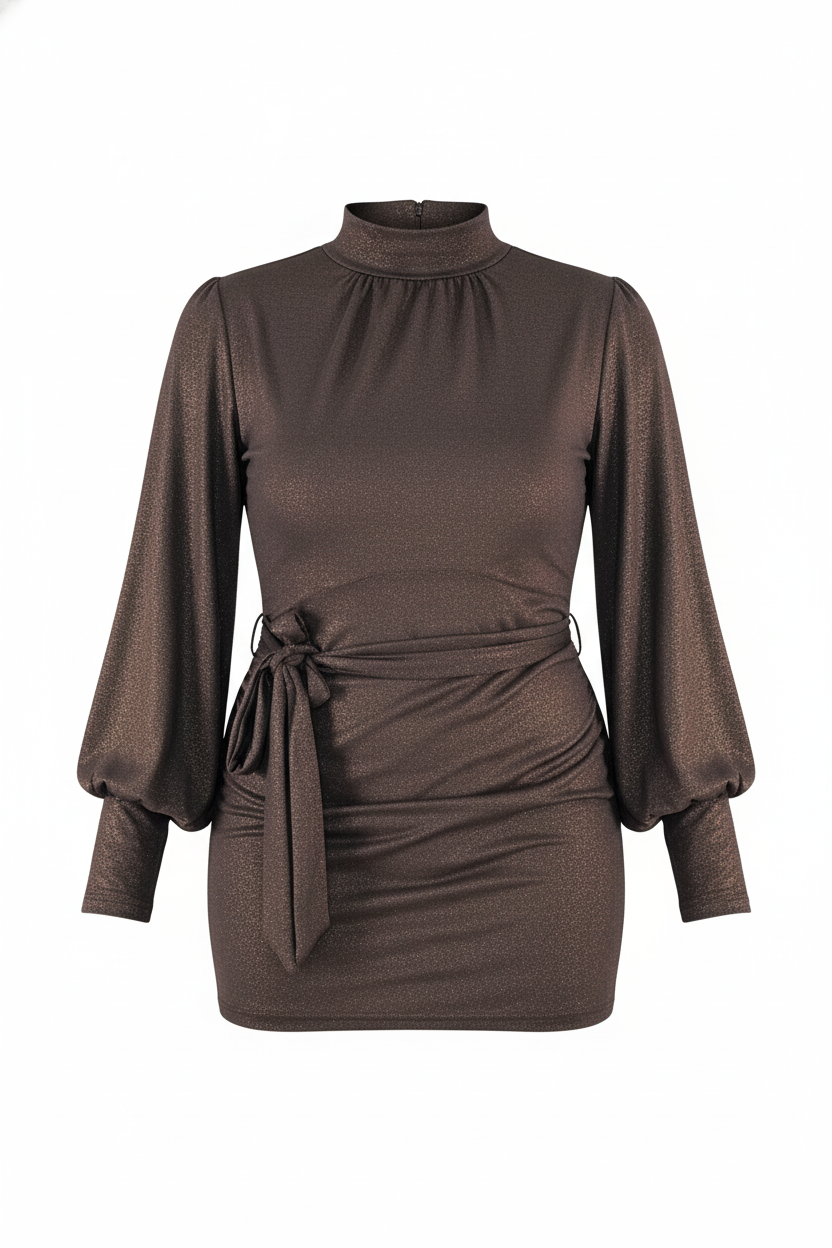 Minivestido manga bombacha que acentúa tu cintura con elegancia casual