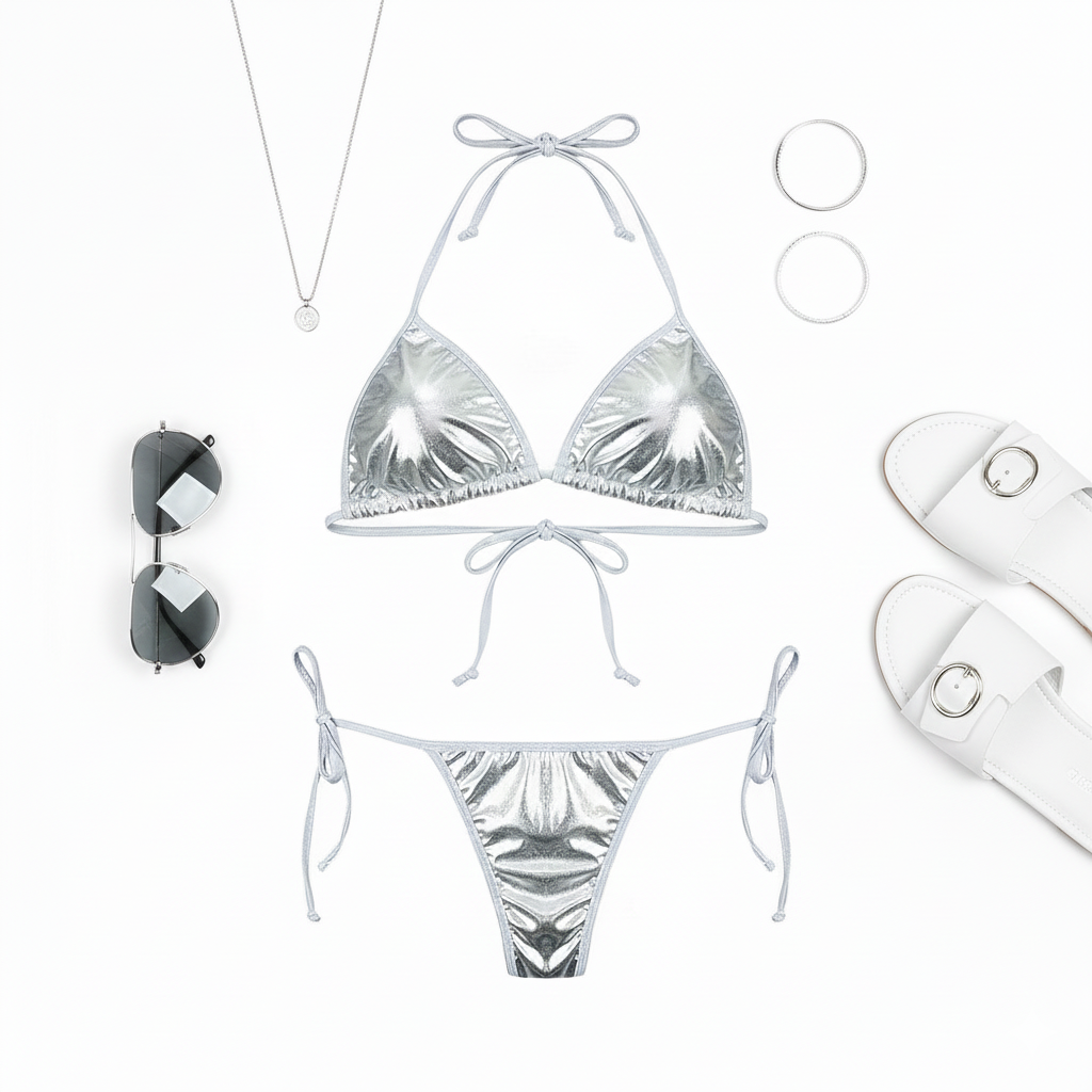 Bikini metálico con fruncido que potencia tu lado atrevido
