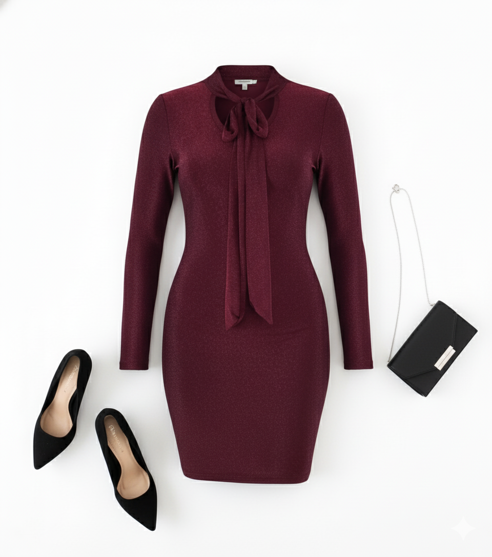 Vestido corto con cintilla en cuello que estiliza con sofisticación sutil