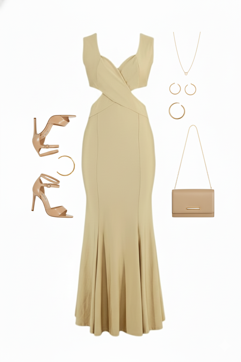 Vestido sirena con cruce frontal que realza tu silueta con elegancia sutil