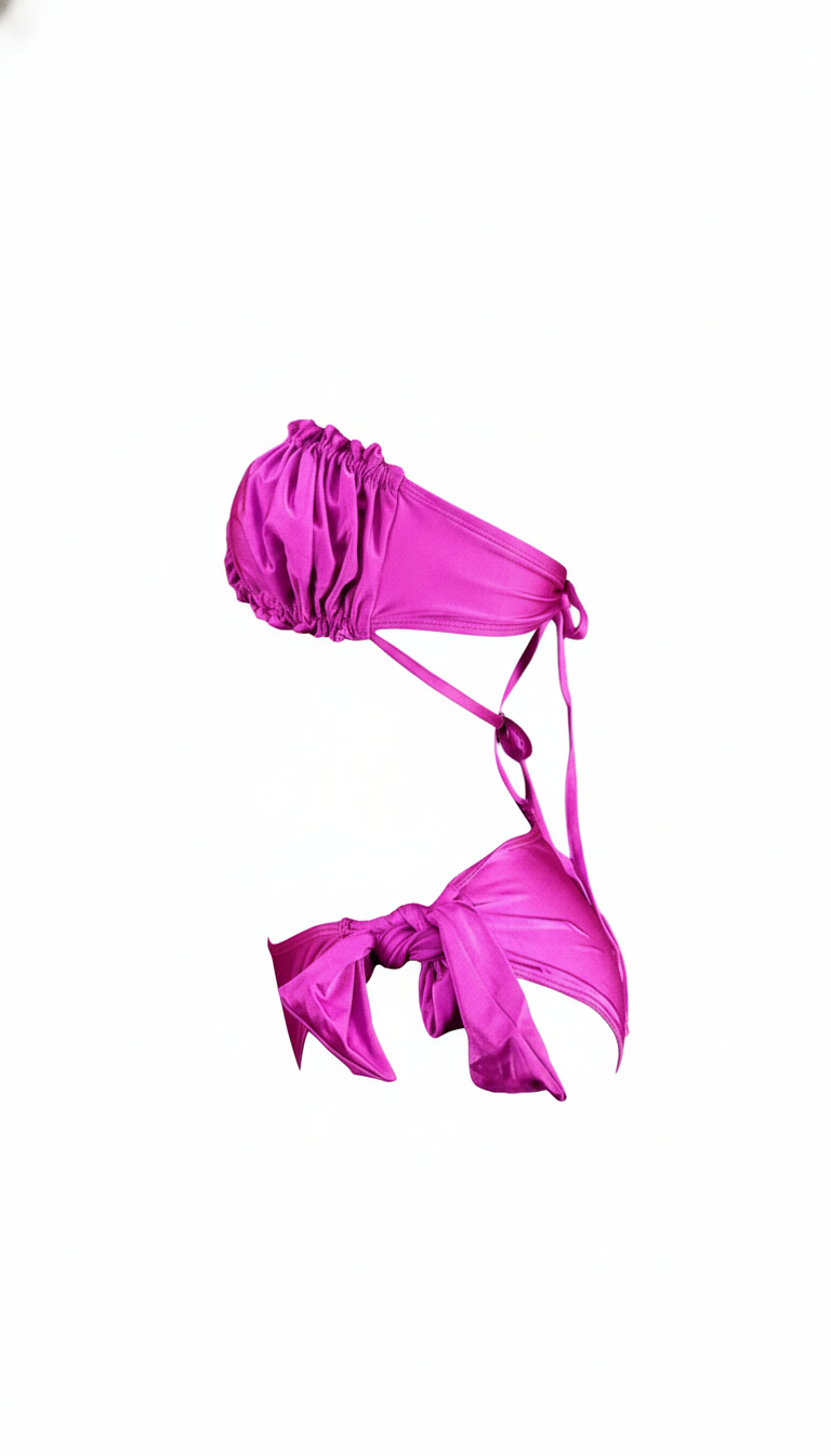 Bikini de dos piezas con cintas largas que combina sensualidad y libertad creativa