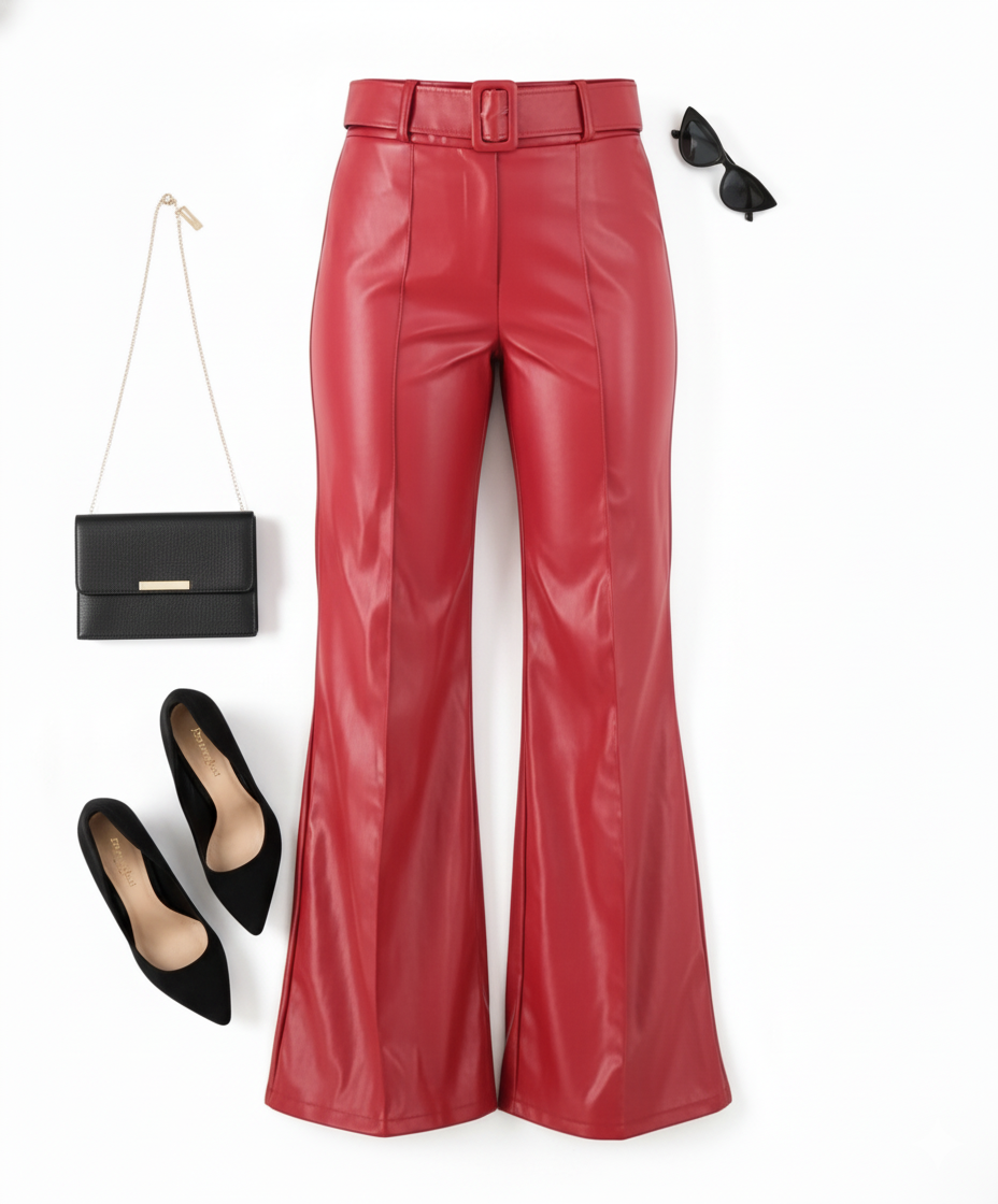 Pantalón acampanado con efecto vinilado que alarga tu silueta con estilo audaz