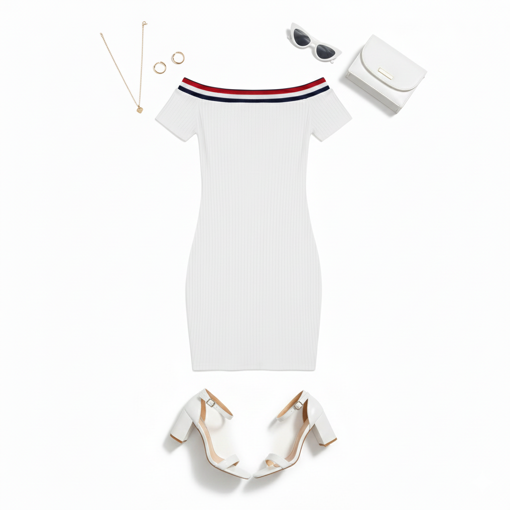 Minivestido off-shoulder que estiliza con sencillez juvenil