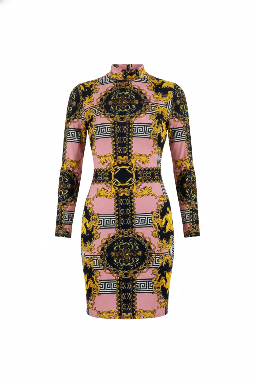 Minivestido buchón de lycra spandex con cuello tortuga y manga larga