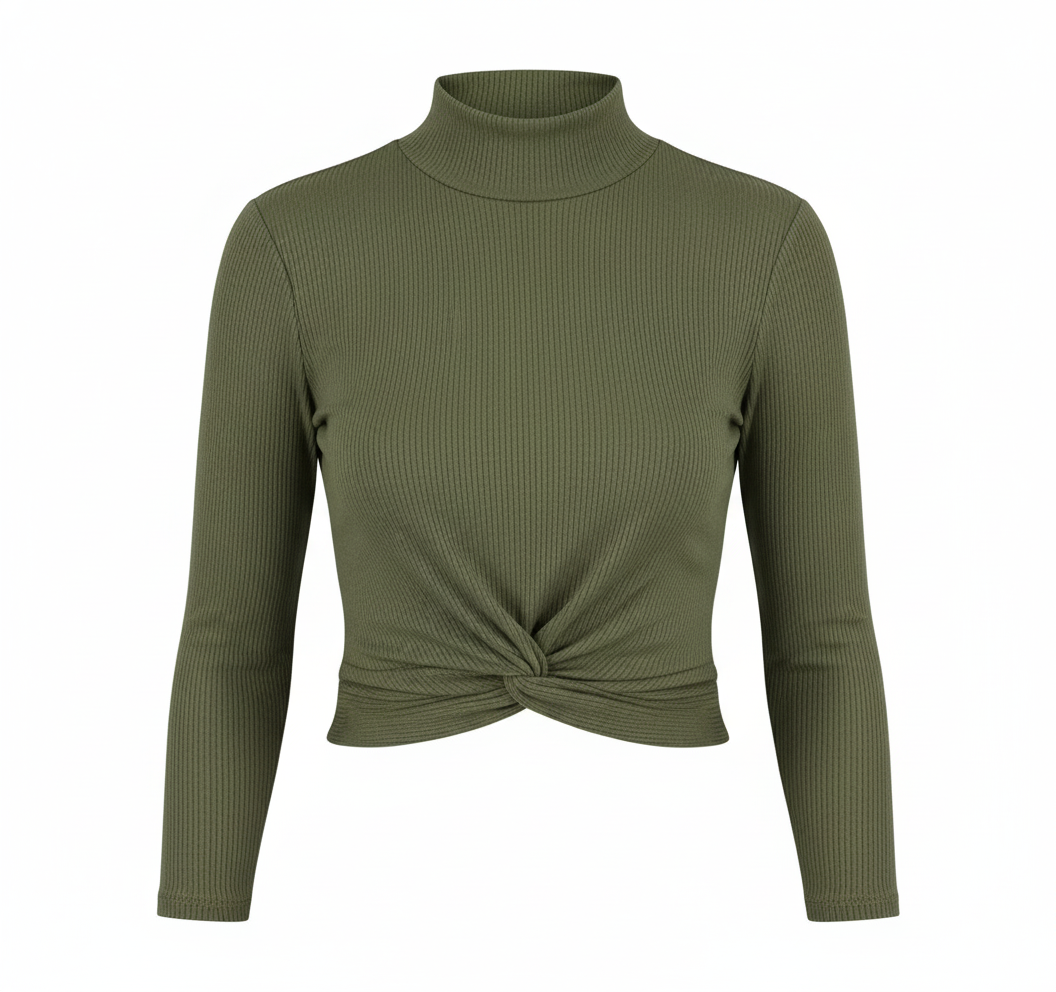 Crop top cruzado con cuello alto que realza el torso con elegancia sensual