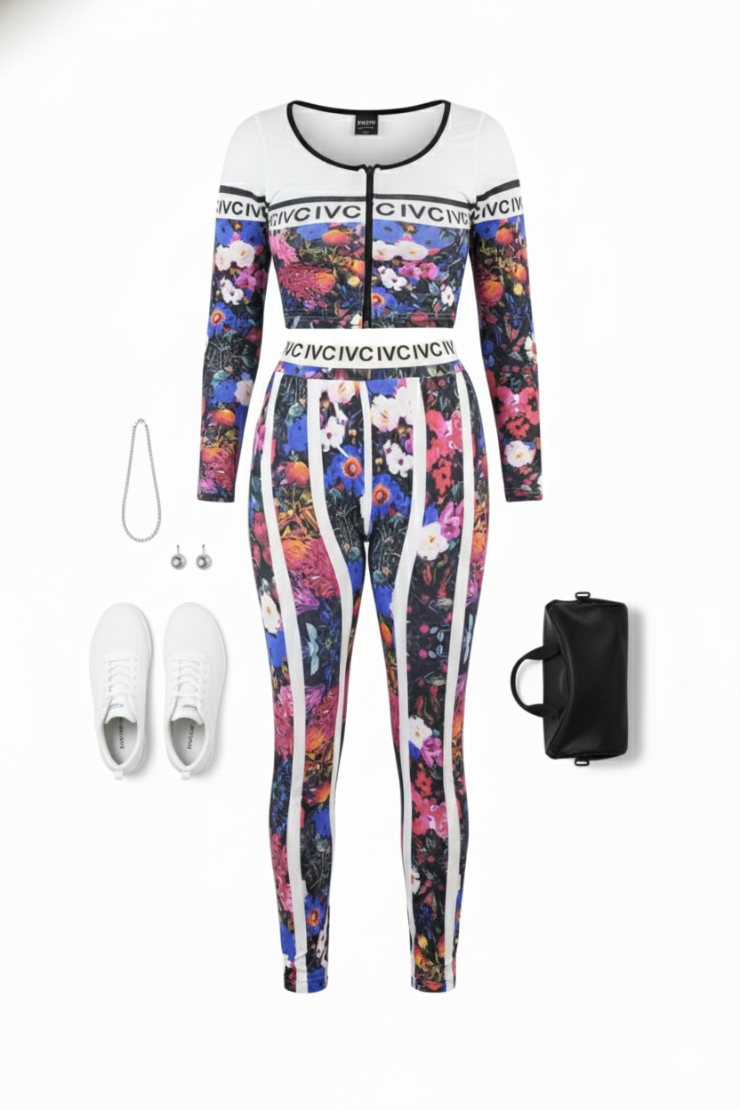 Conjunto deportivo con efecto Push Up que moldea y estiliza con energía floral