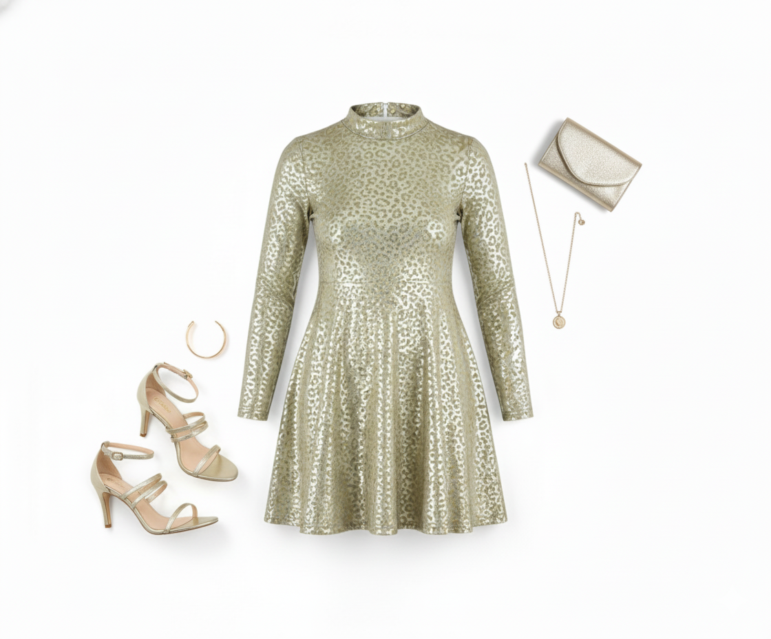 Vestido corte imperio con brillo felino que empodera tu presencia