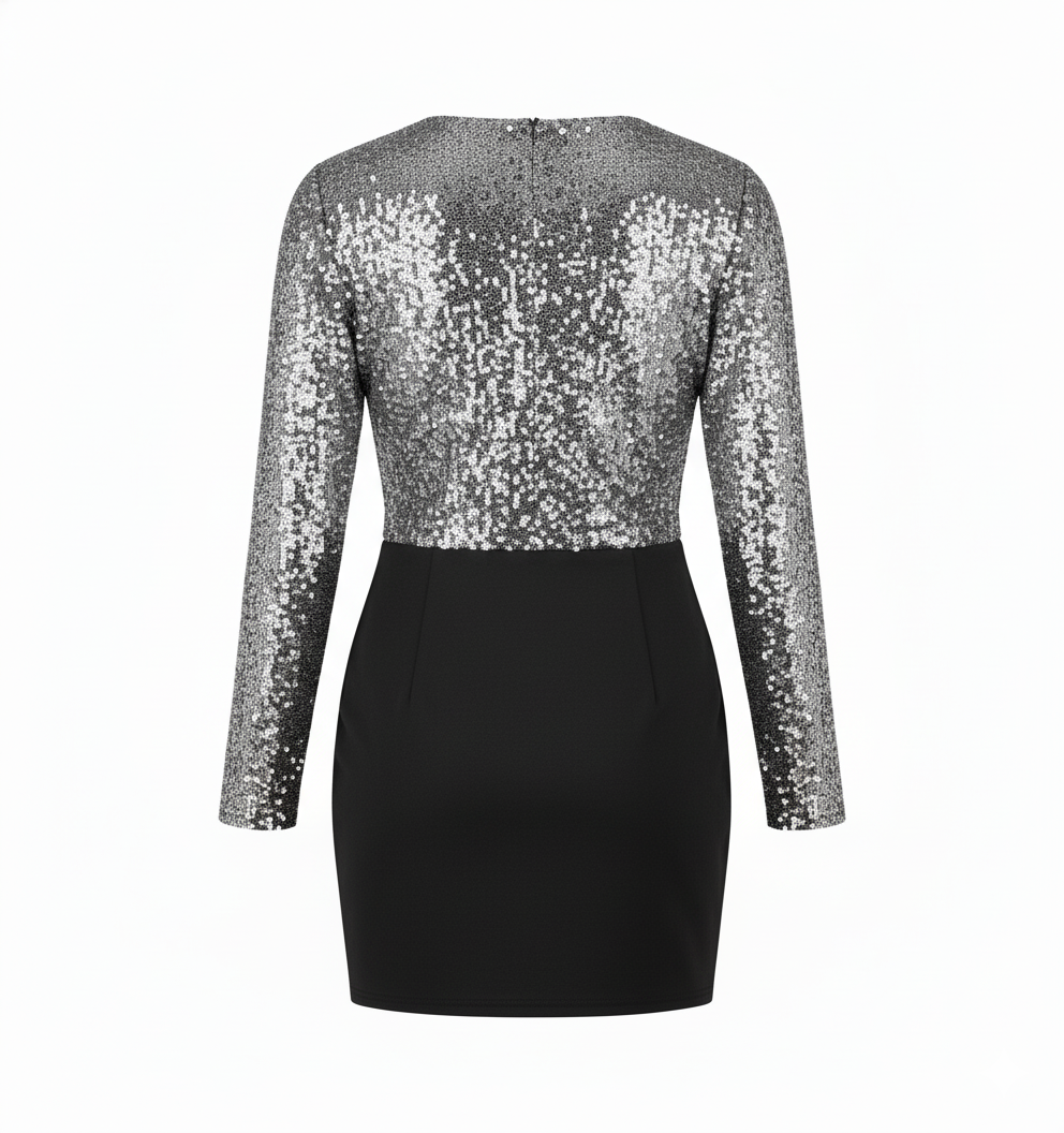 Vestido mini manga larga con brillo que realza tu silueta con elegancia festiva