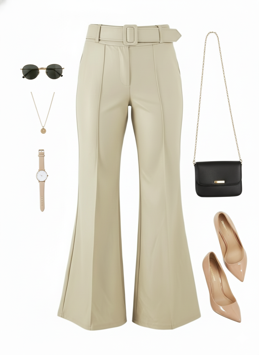 Pantalón acampanado con efecto vinilado que alarga tu silueta con estilo audaz