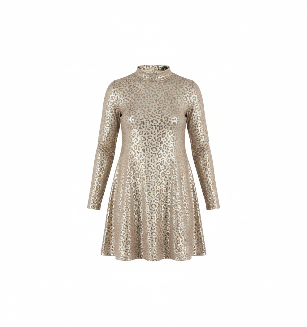 Vestido corte imperio con brillo felino que empodera tu presencia