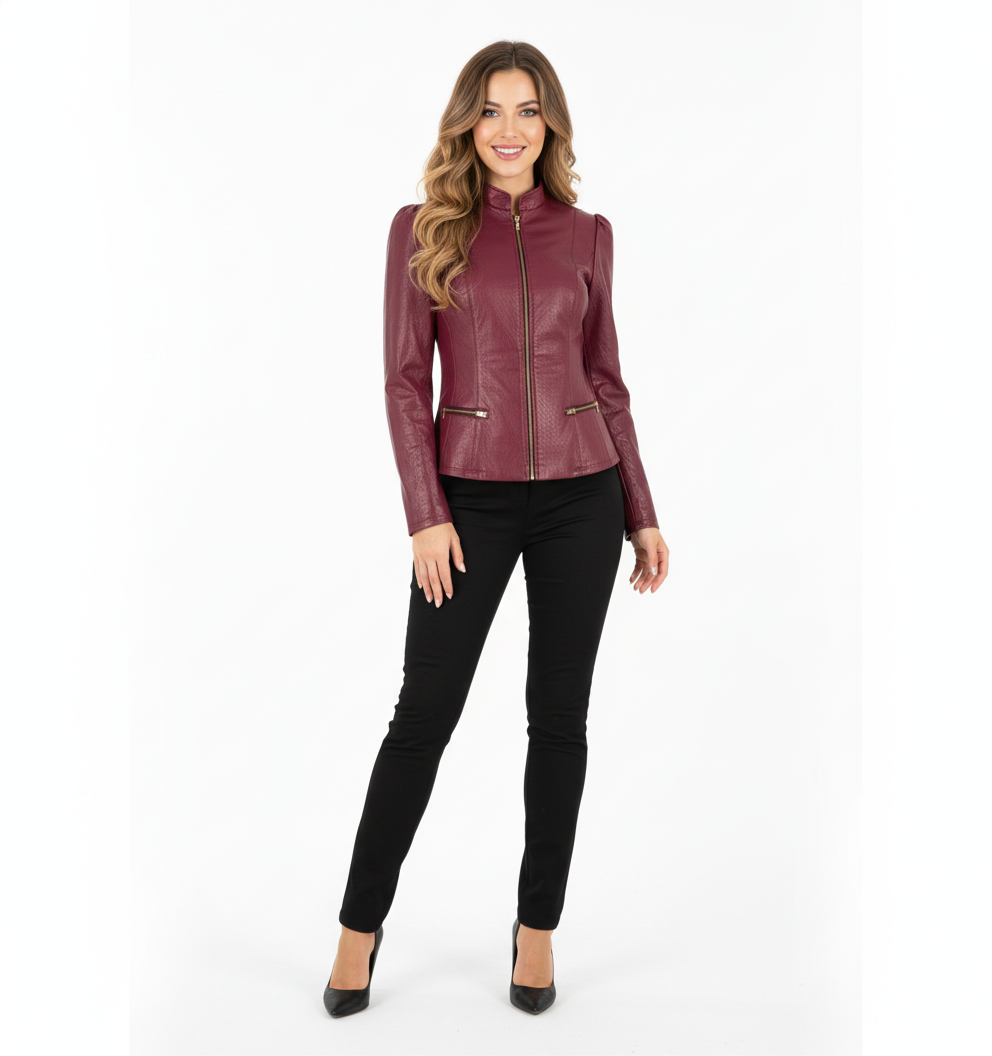 Chamarra de vinipiel con estructura que marca presencia con estilo