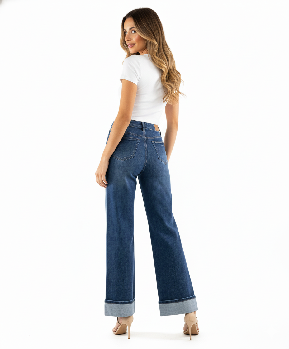 Pantalón acampanado de mezclilla que alarga tus piernas con estilo natural