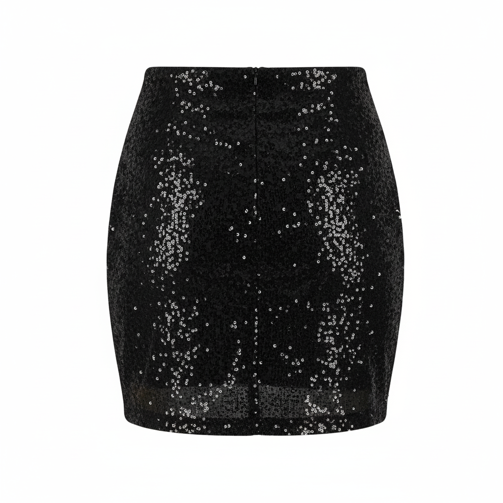 Minifalda ajustada de lentejuelas que atrae todas las miradas con su brillo