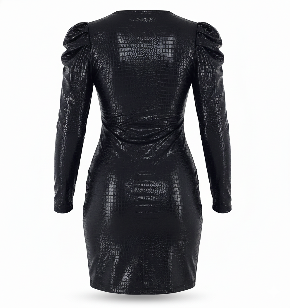 Vestido corto con textura que estiliza con fuerza visual