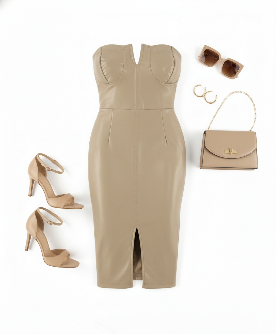 Vestido corto strapless con aberturas que enciende miradas con atrevimiento pulido
